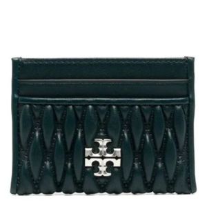 NWT Tory Burch KIRA RUCHED LAMB Leather CARD CASE in TEAL NIGHT-$198